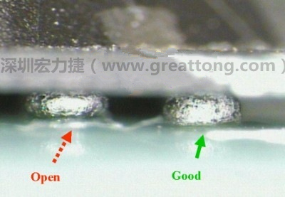 BGA錫球直徑變大，表示焊錫空焊(solder skip)