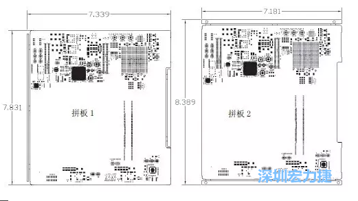 如圖11所示在兩種拼板中PCB單元的邊條位置不同，拼板1中邊條在長邊方向，而拼板2中邊條在短邊方向-深圳宏力捷