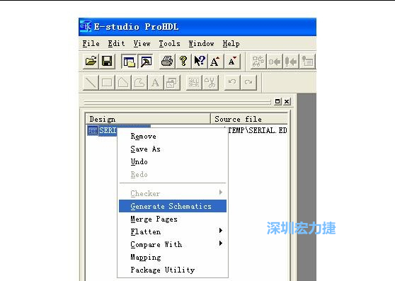 4．右鍵點(diǎn)擊 Serial.EDF 文件，選擇 Generate Schamatics：