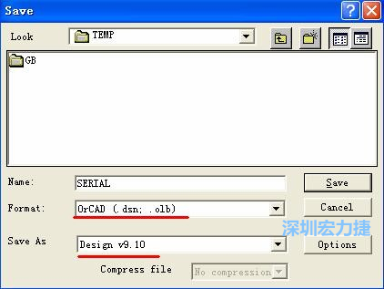 選擇菜單 File－Save As，輸出格式選 ORCAD 9.10。