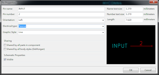 按下工具 "Add pins to the component"， 如底下畫面，  Electrical type 都選 Passive