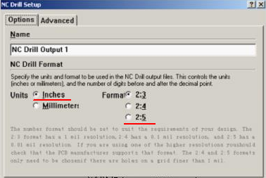 將格式改為“Inches 2：5”（ 以確保資料精度，反之孔與線路有偏移現(xiàn)象；）點OK完成鉆孔文件轉換